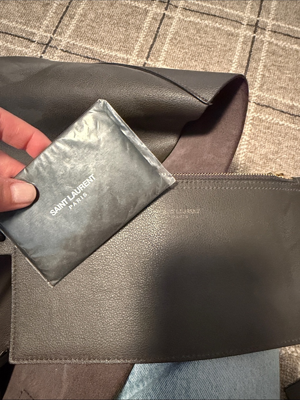 Saint Laurent gray Pebbled Leather Tote - Picture 6 of 6